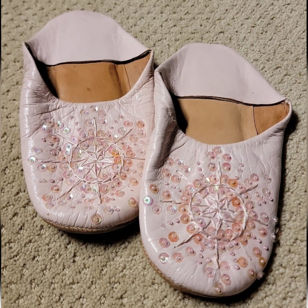 Pink leather Sequence Slippers/ lounge shoes